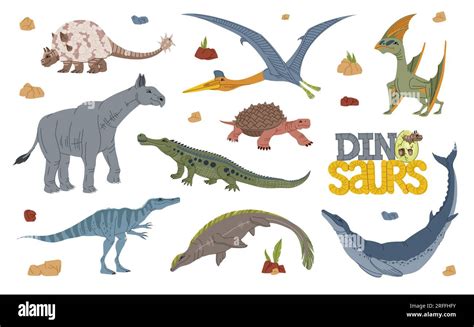 Cartoon Dinosaur Characters With Funny Prehistoric Animals Vector Baby