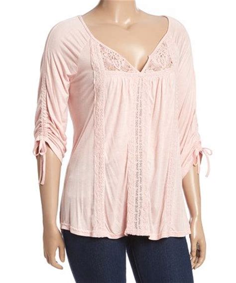 Simply Irresistible Rose Crochet Accent Notch Neck Top Plus Tops