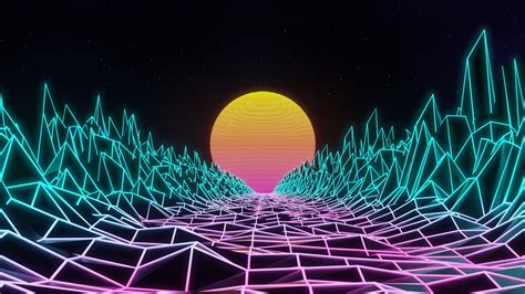 Neon Retrowave Synthwave Digital Art Cyan Pink 1920x1080