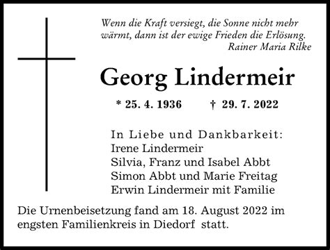 Traueranzeigen von Georg Lindermeir Allgäuer Zeitung