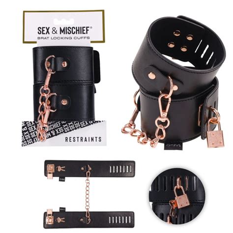 Sportsheets Sex Mischief Brat Locking Cuff Restraints Black Rose