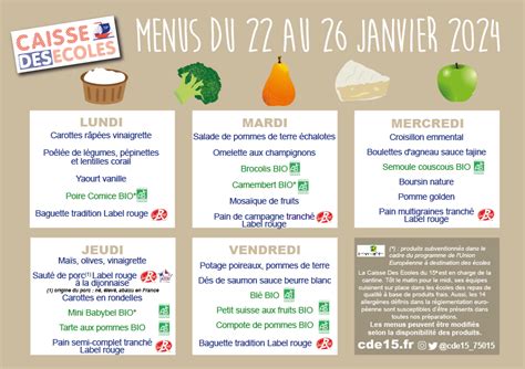 Les Menus Les Go Ters Caisse Des Ecoles Paris E