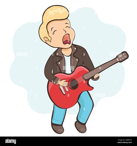 Man Playing Guitar Cartoon Character Linear Hand Drawing Musical