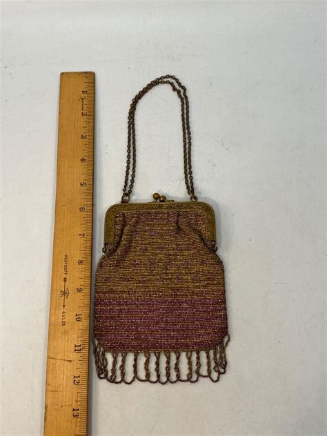 Antique Vintage Gold Purple Microbead Flapper Purse Clutch Handbag