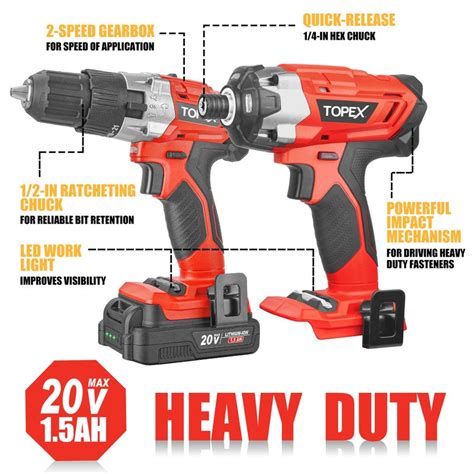 Buy Topex 20v Cordless Combo Kit Hammer Drill And Impact Driver W Fast