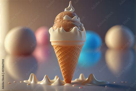 Ice Cream Cone High Definition Photorealistic Closeup High Angle