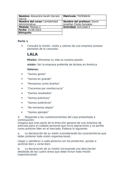 Actividad 5 Contabilidad Nombre Alexandra Sarahi Serrato García