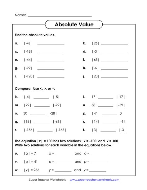 Absolute Value Interactive Worksheet Edform