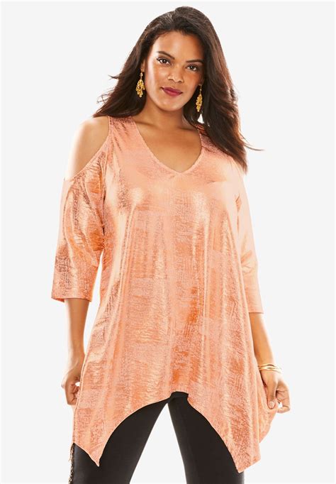 Metallic Cold Shoulder Tunic Plus Size Tunics Roaman S