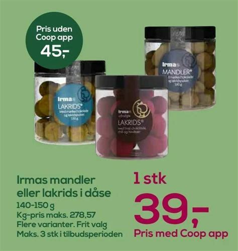 Irmas mandler eller lakrids i dåse tilbud hos Irma