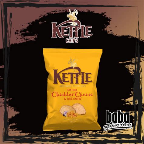 Kettle Hand cooked Chips Mature Cheddar Red Onion 130g Baba Getränke