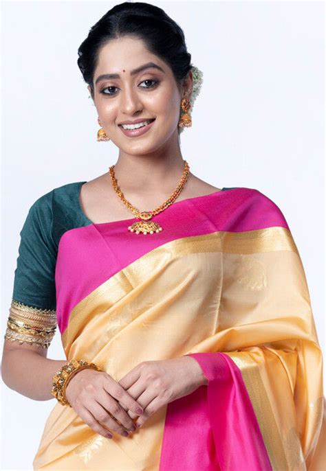 Buy Kanchipuram Saree In Peach Online SBY813 Utsav Fashion