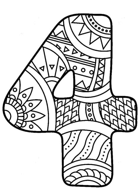 Desenhos De Número 4 Zentangle Para Colorir E Imprimir Colorironlinecom