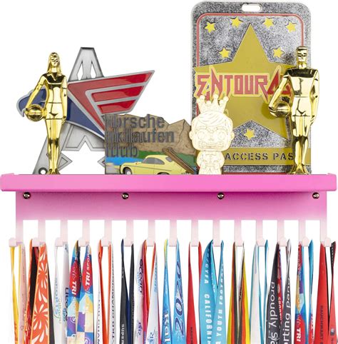 Sport Trophy Medal Ribbon Hanger Display Holder Rack With Trophy Shelf Award Medal Display Rack