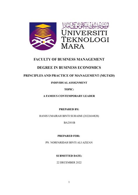 Mgt420 Individual Assignment Faculty Of Business Management Degree In