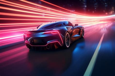 Premium Ai Image Futuristic Sports Car Leaving Neon Light Trails On