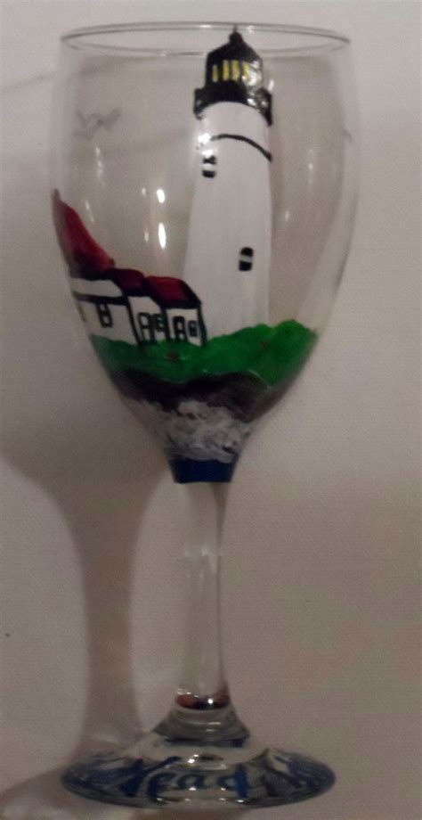 Lighthouse Wine Glass Lighthouse Art Portland Head Light Etsy