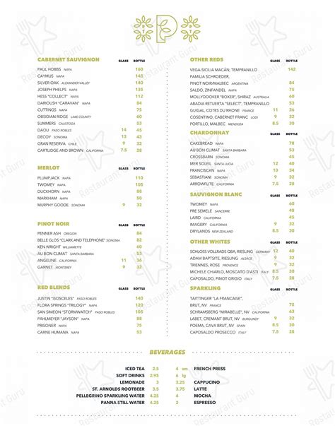 Menu at Park Tavern pub & bar, El Paso