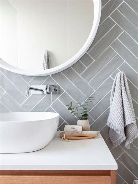 Gray Herringbone Tile In The Bathroom Bathroomdecor Bathroom