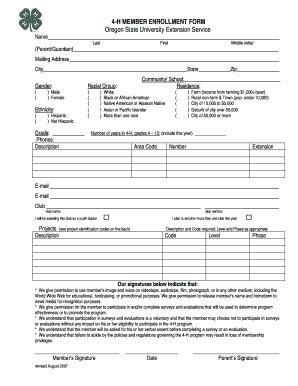 Fillable Online Oregonstate H Member Enrollment Form Oregon State