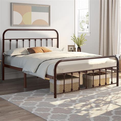 VECELO Full Size Metal Bed Frame With Headboard Heavy Duty Steel