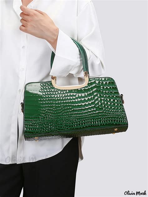 Olivia Mark Croc Embossed Large Capacity Commuting Square Crossbody