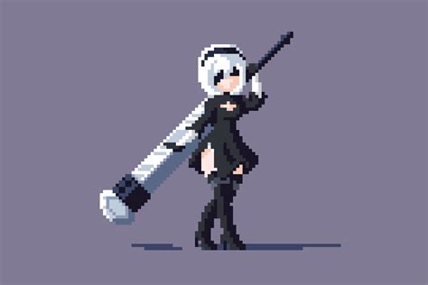 Pixel Art Illustration Of 2b From Nier I Did For