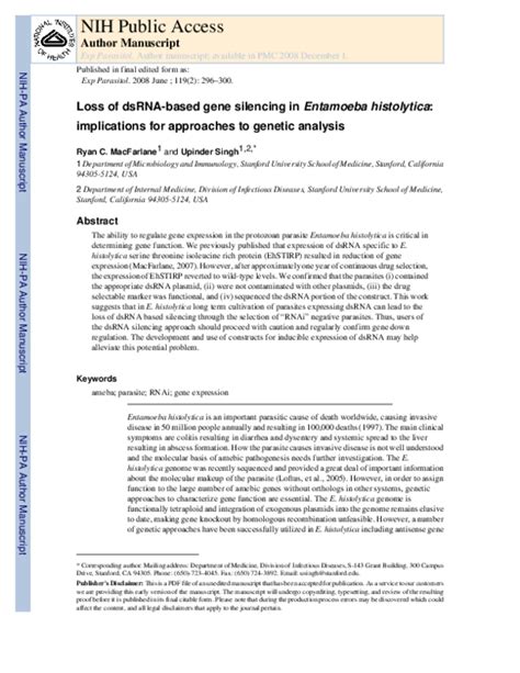 Pdf Loss Of Dsrna Based Gene Silencing In Entamoeba Histolytica Implications For Approaches