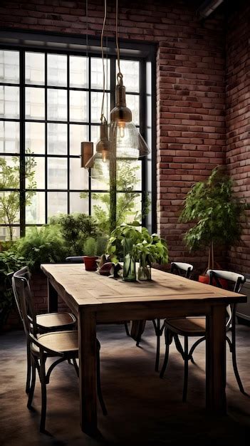 Premium Ai Image A Dining Room With A Large Wooden Table And Chairs