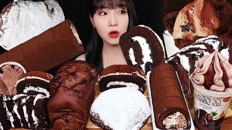 Asmr Mukbang 초코스노우 티라미수 롤케이크 초코식빵 케이크 아이스크림까지🍦🍫디저트 먹방 리얼사운드 Chocolate