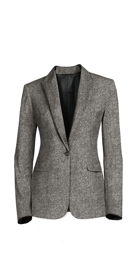 Gray Tweed One Button Jacket With Peak Lapels Sumissura