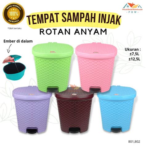 Jual Tempat Sampah Injak Rotan Anyam Tong Sampah 7 5L 12 L Kotak