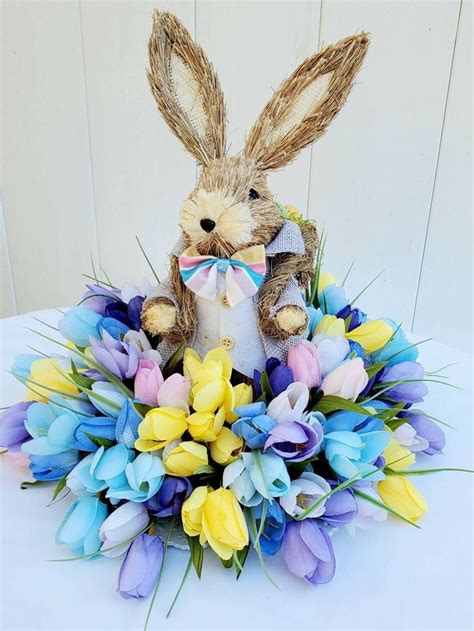 Easter Centerpiece Easter Bunny Centerpiece With Tulips Easter