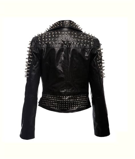 Black Spikes Studded Punk Jacket for Womens - Hleatherjackets