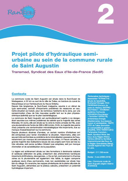 Biblio Projet Pilote D Hydraulique Semi Urbaine Au Sein De La Commune