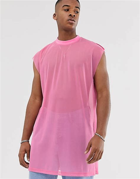 Asos Design Oversized Super Longline Sleeveless T Shirt In Pink Fine