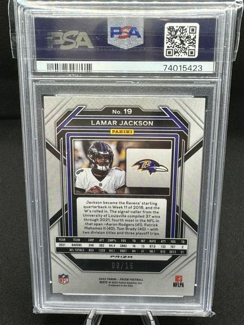 2022 PANINI PRIZM LAMAR JACKSON FOREST CAMO 15 BALTIMORE RAVENS PSA 9