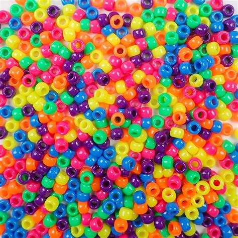 Neon Multi Color Craft Pony Beads 6 X 9mm Bulk Assortment Usa Made