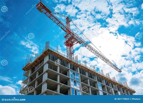 High Rise Building Under Construction At Construction Tower Cranes