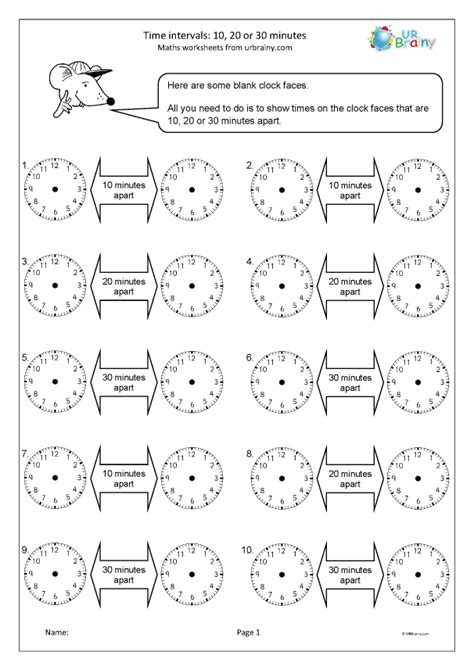 Time Intervals 10 20 Or 30 Minutes Measuring And Time Worksheets