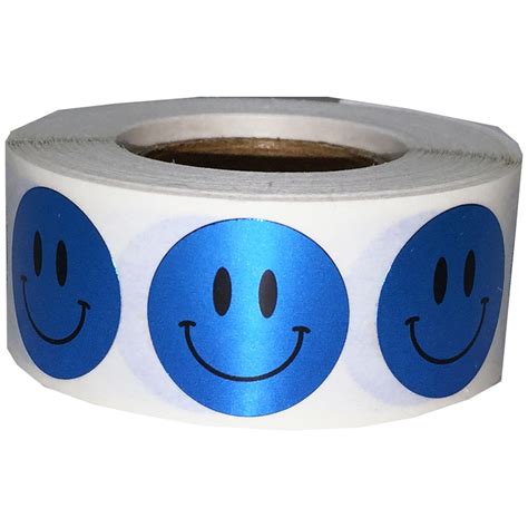 Metallic Blue Smiley Face Stickers 3/4" | InStockLabels.com