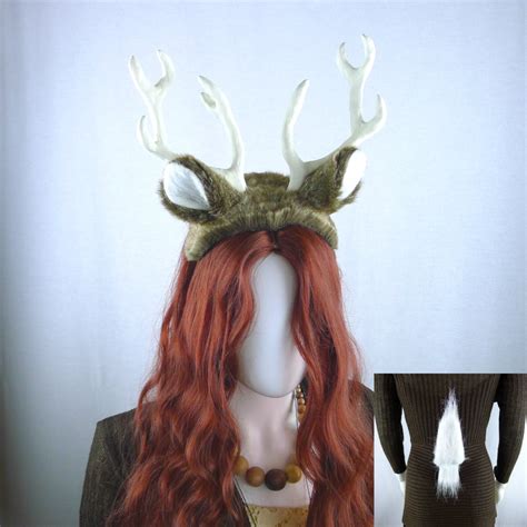 White Tailed Deer Costume Antler Headpiece And Tail Etsy