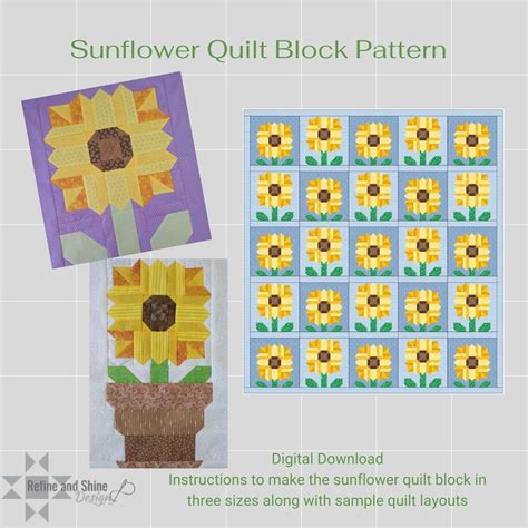 Sunflower Quilt Block Pdf Pattern Etsy