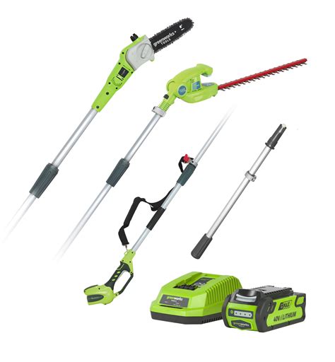 Greenworks G40pshk2 40v Long Reach Hedge Trimmer And Pruner Combo With 2ah Battery And Charger