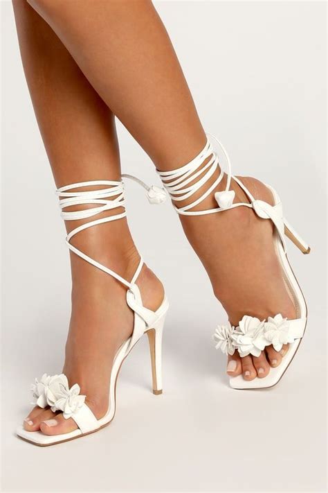 White Lace Up Heels White High Heel Sandals Floral High Heels