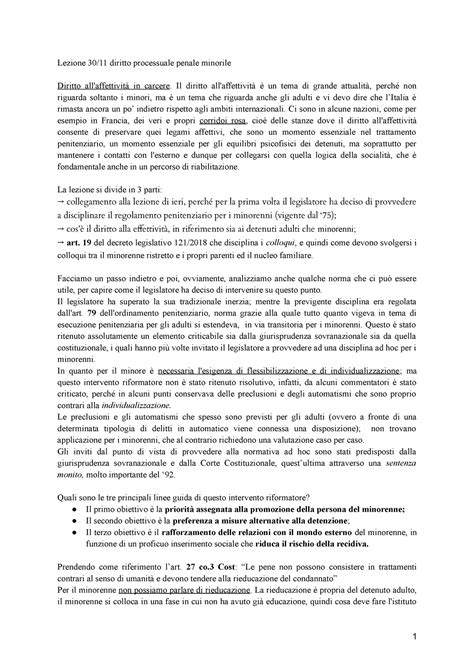 Lezione 30 11 Diritto Processuale Penale Minorile Lezione 30 11