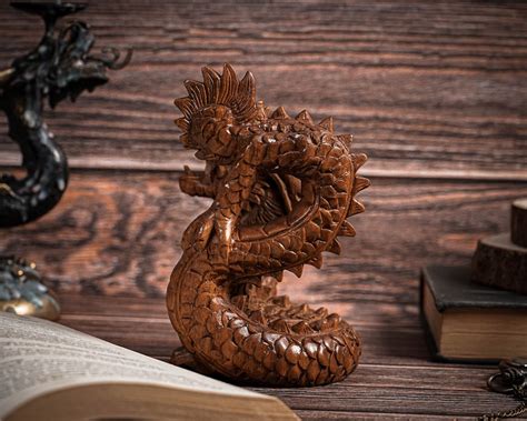 Wooden Dragon Statue 5 9 Unique Sculpture Chinese Etsy