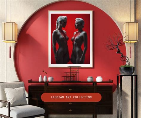 Red And Black Naked Lesbian Women Set Of Lesbian Art Lesbian Lover