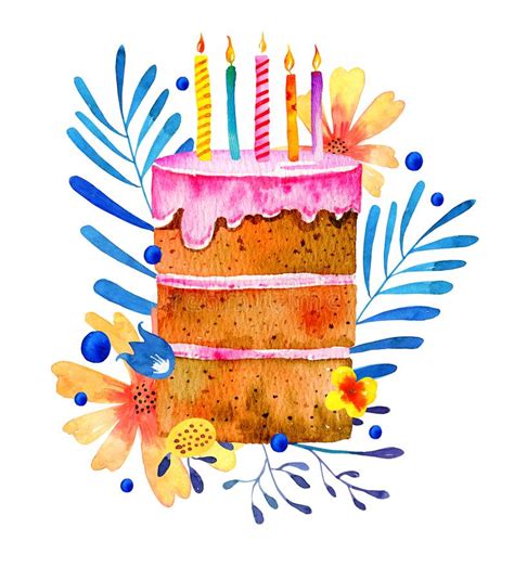 Watercolor Birthday Cake Candle Stock Illustrations 1195 Watercolor