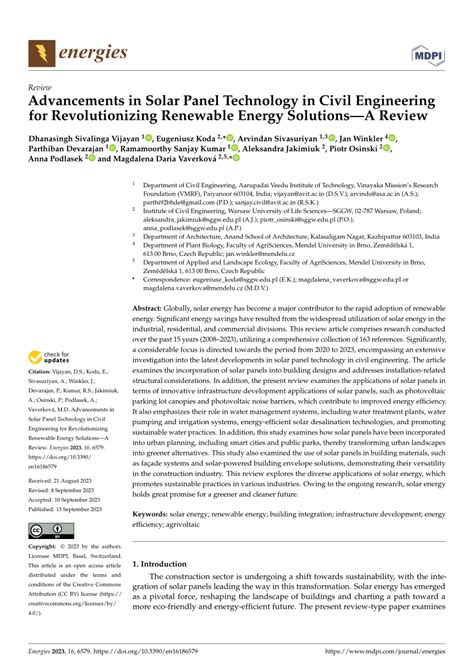 PDF Advancements In Solar Panel Technology In Civil Engineering For